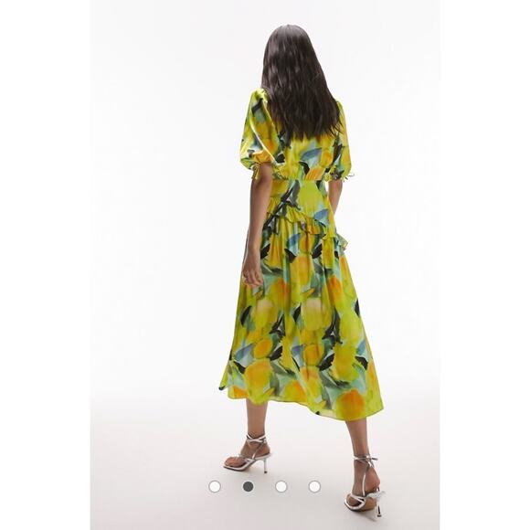 Topshop Womens Floral Midi Wrap Occasion Dress In Yellow Floral Print Size US 12 - Picture 3 of 16